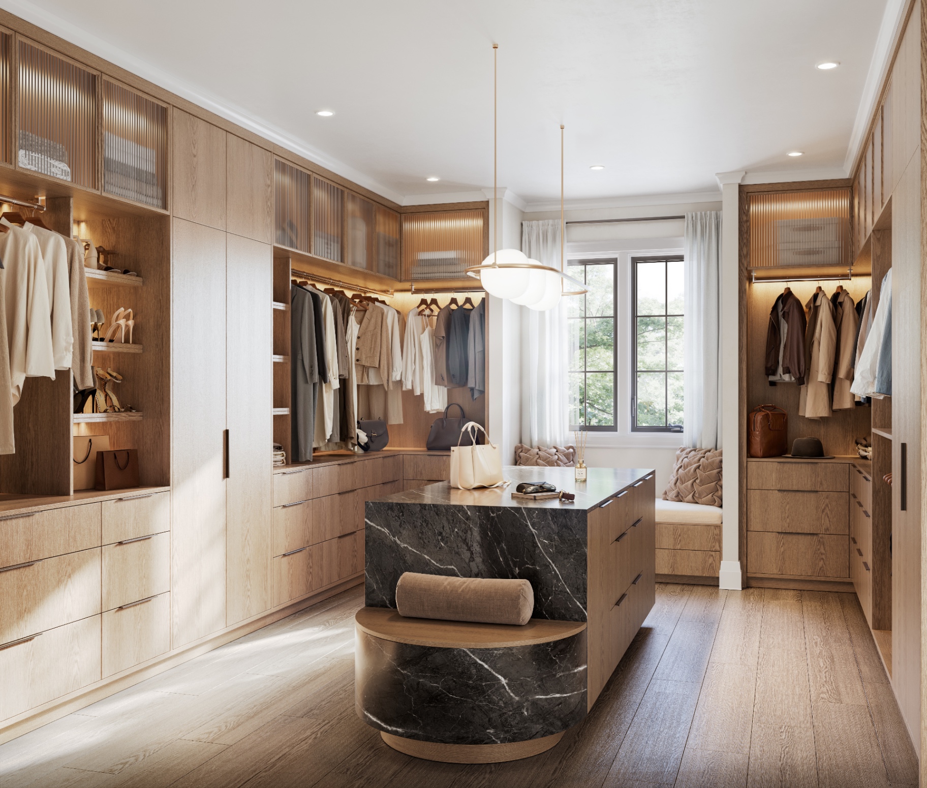 Walk-in dressing room with island