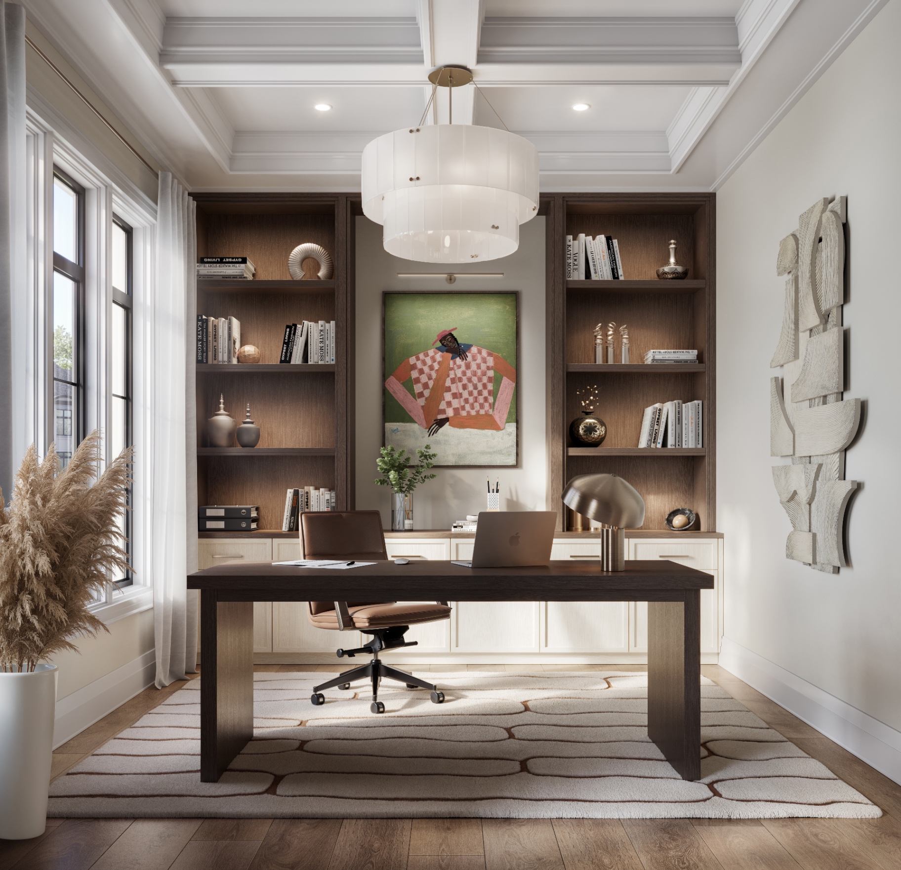 Coffered ceiling home office